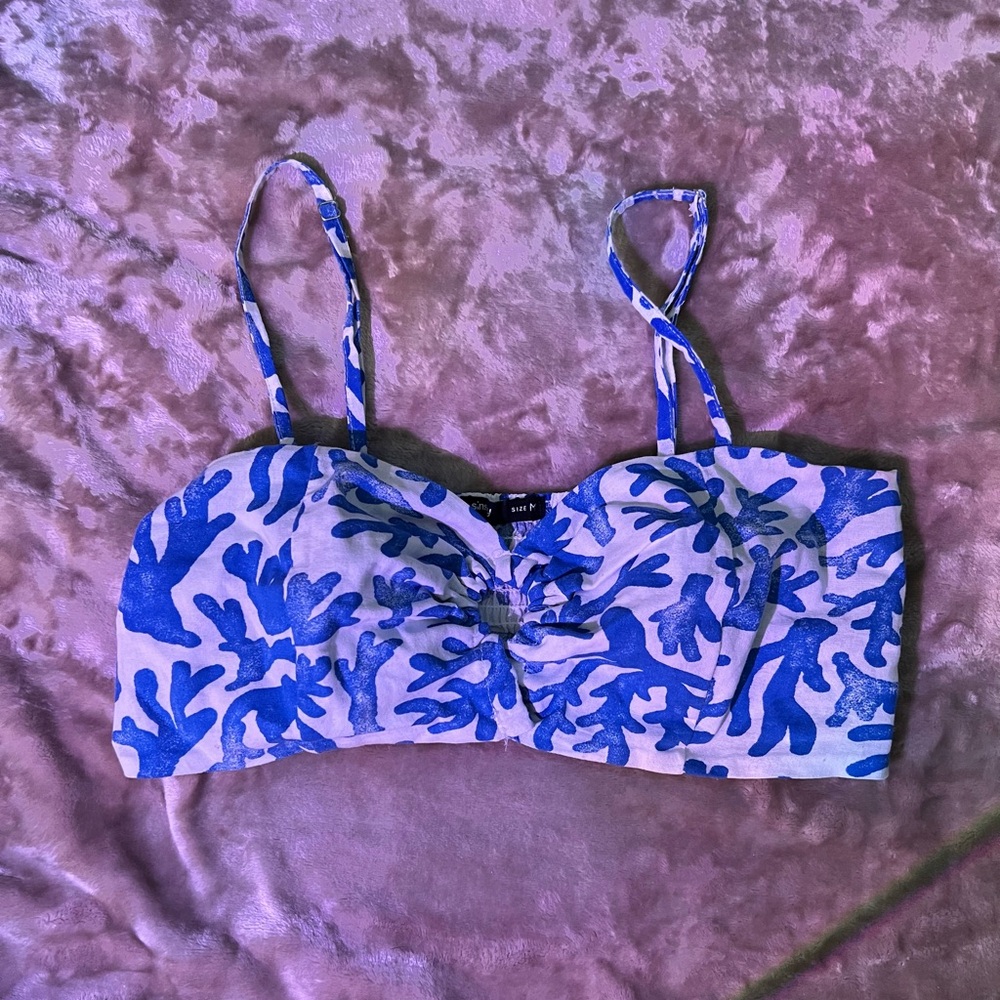 Blue Coral Print Crop Top